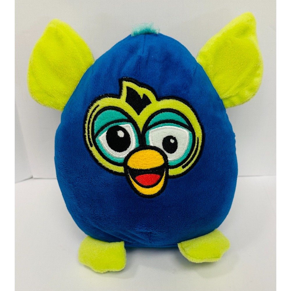 Toy Factory Furby Plush Blue Lime Green Stuffed Animal Embroidered Face 9 Inch